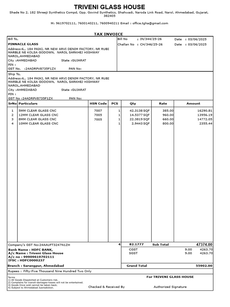 Triveni Glass House Tax Invoice Details | PDF | Public Administration ...