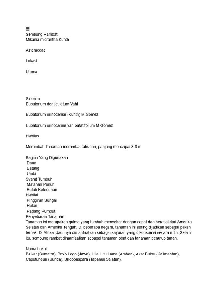 Khasiat dan Budidaya Sembung Rambat | PDF