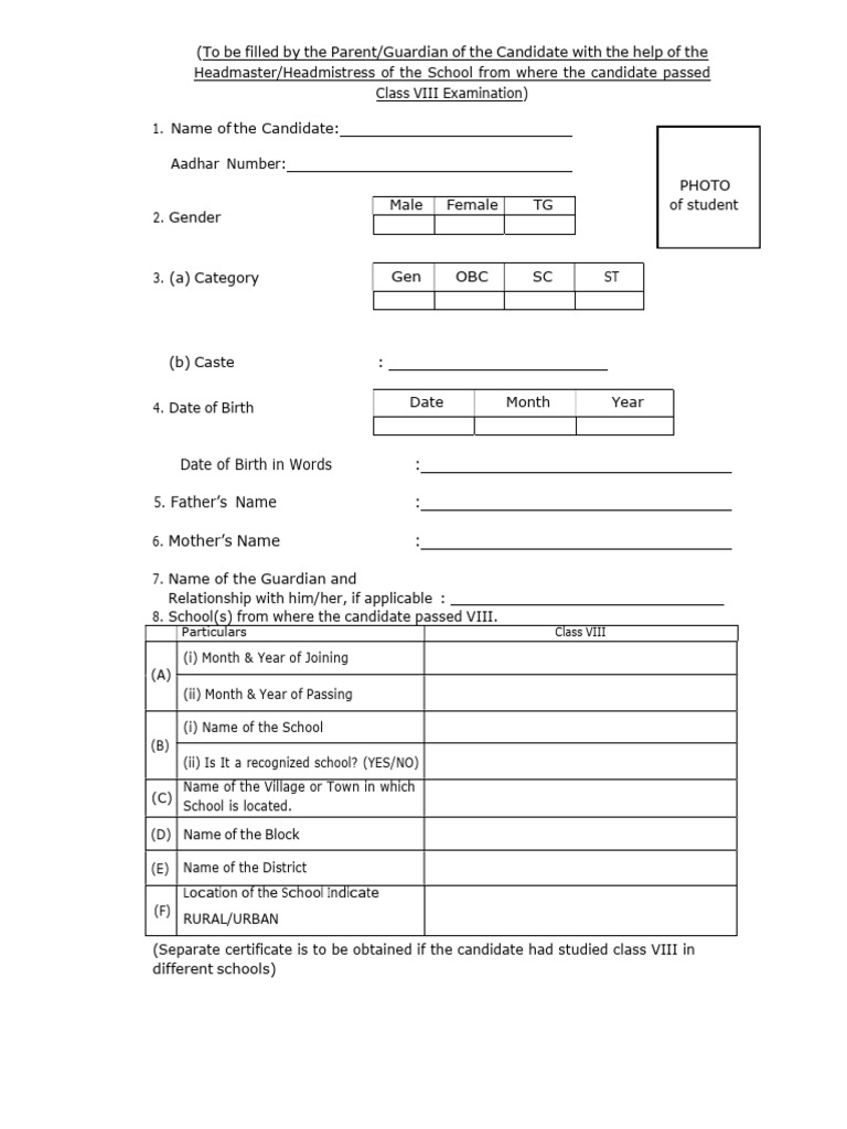 JNV Class IX Admission Application Form | PDF | Medical Specialties ...