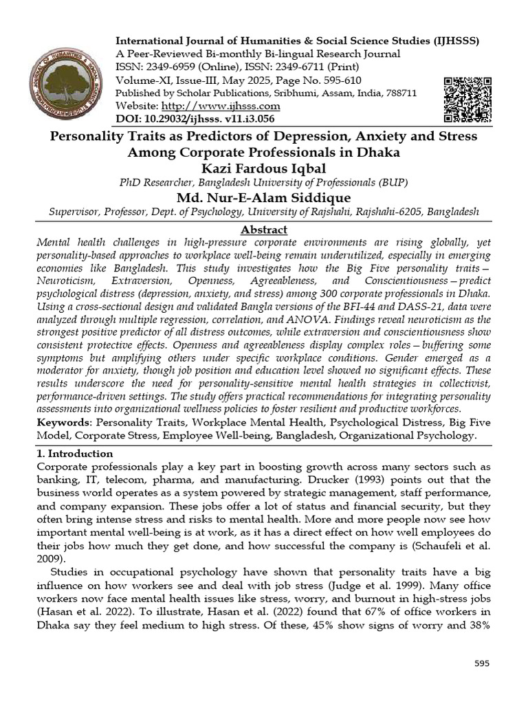 Personality Traits and Workplace Stress | PDF | Psychological ...