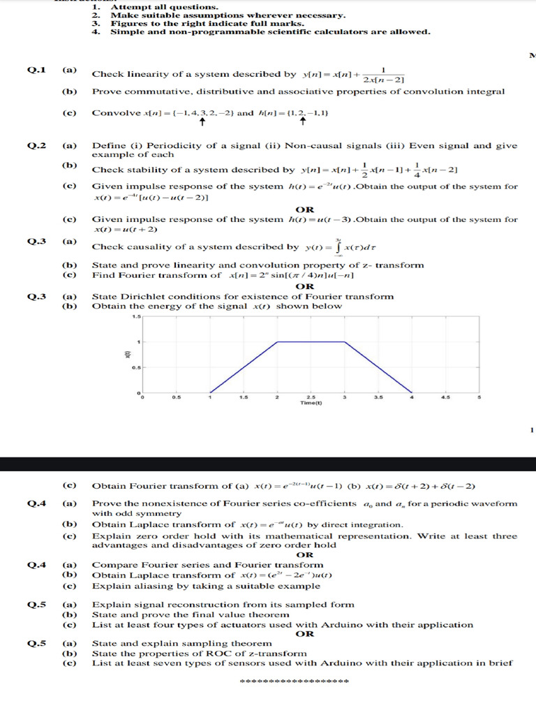 Signals and Systems Exam Questions | PDF | Fourier Transform | Laplace ...