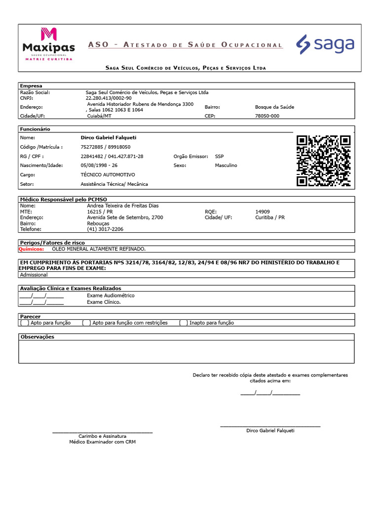 ASO - Dirco Gabriel Falqueti | PDF | Especialidades médicas | Remédio