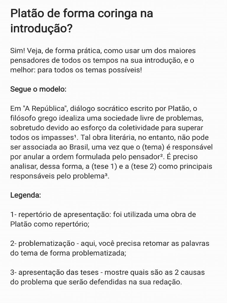 Modelo Coringa de Introdução Com Platão | PDF