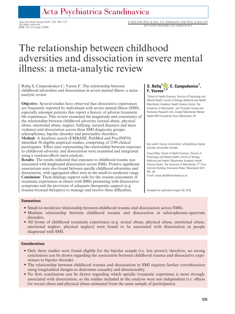 Childhood Trauma and Dissociation in SMI | PDF | Psychological Trauma ...