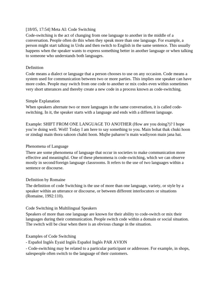 Understanding Code Switching Types | PDF | Multilingualism | Linguistics