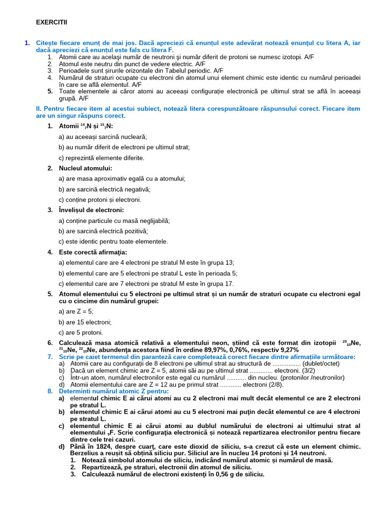 Exercitii Atomi Ioni | PDF