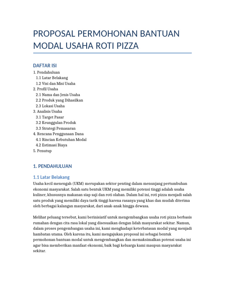 Proposal Modal Usaha Roti Pizza | PDF