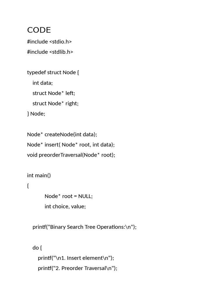 BST Creation and Preorder Traversal | PDF | Algorithms And Data ...