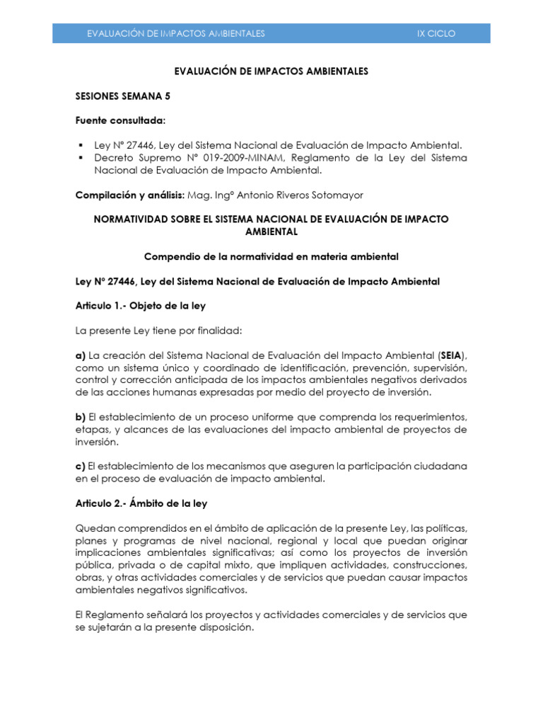 Sesiones Eia Semana 5 | PDF | Evaluación de impacto ambiental | Entorno ...