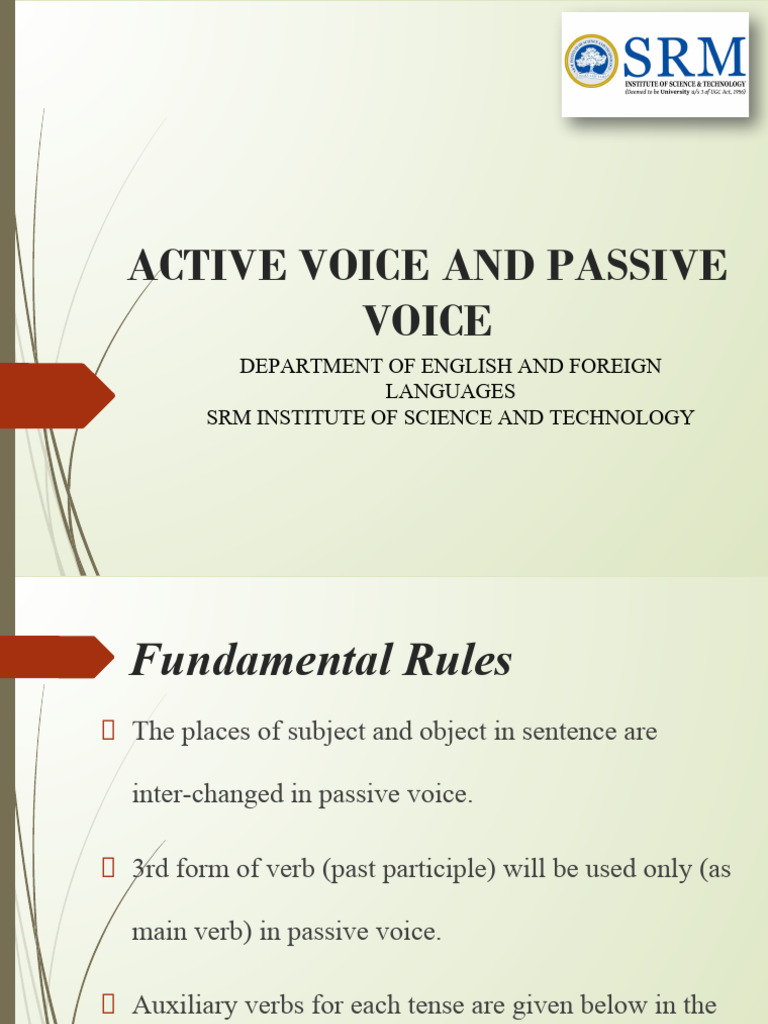 Active and Passive Voice Rules | PDF | Perfect (Grammar) | Grammatical ...