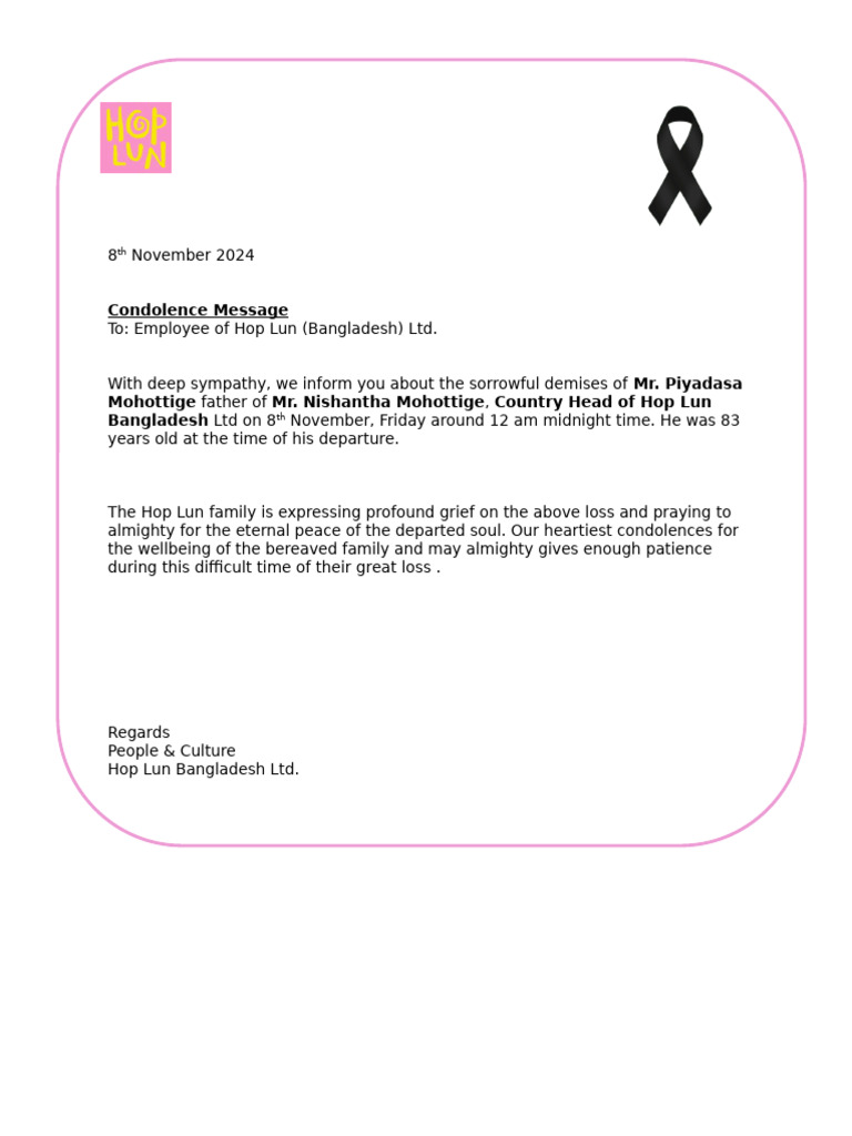 Condolence Message | PDF