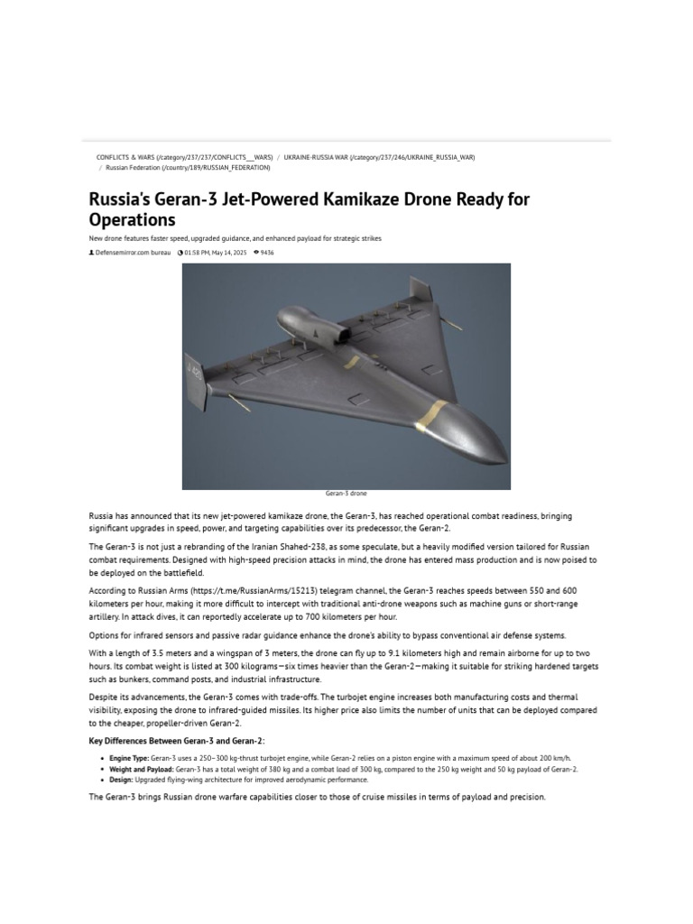 Geran-3 Kamikaze Drone Specifications | PDF | Unmanned Aerial Vehicle ...
