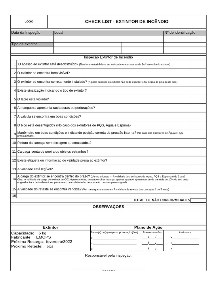 Checklist de Inspeção de Extintores | PDF