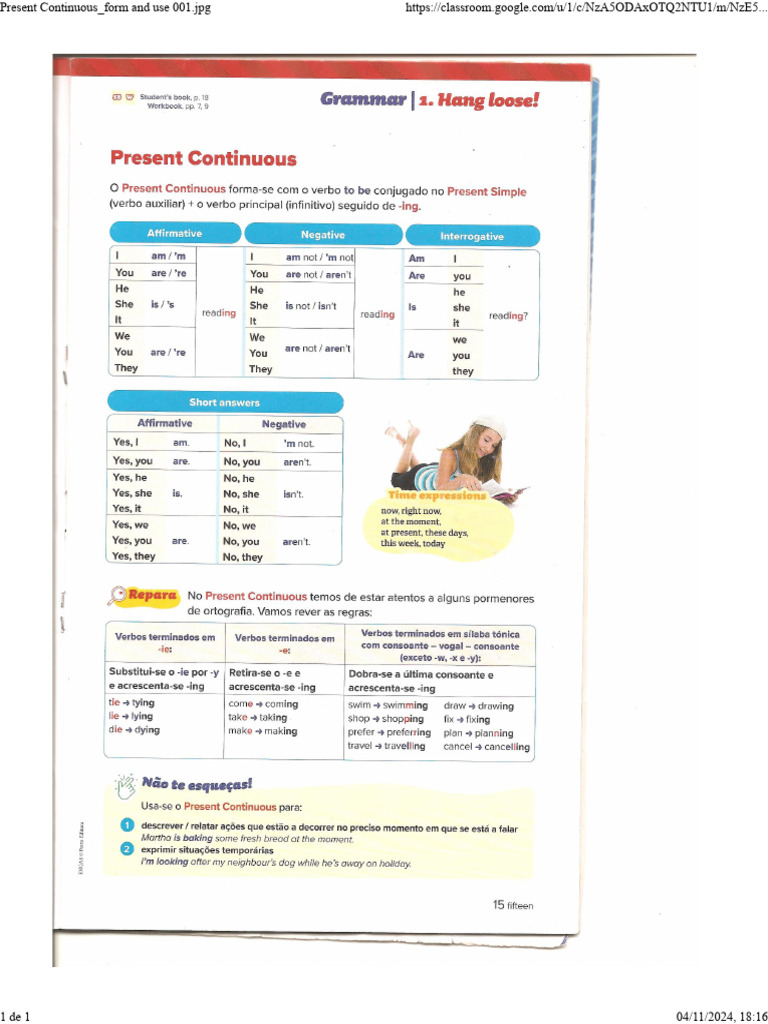 Present Continuous - Form and Use 001.jpg | PDF