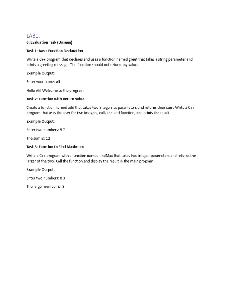 C++ Function Declaration Exercises | PDF
