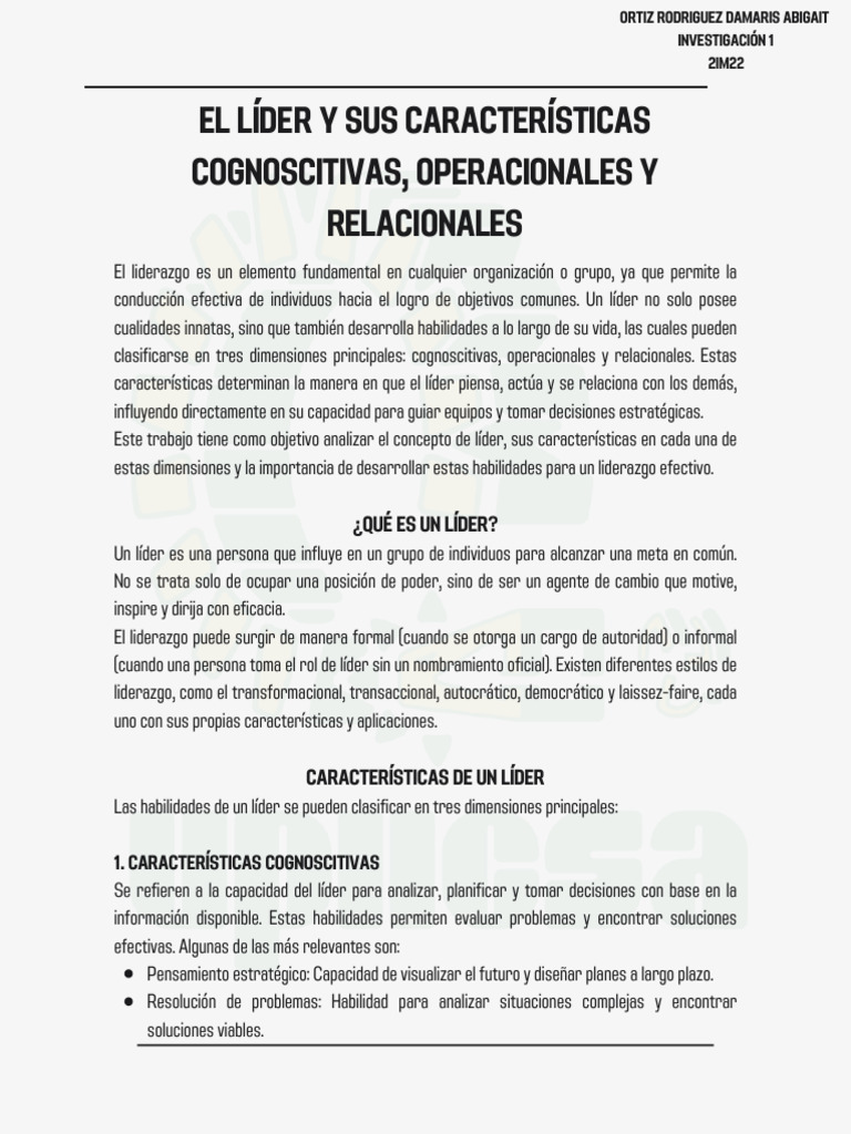 Características del Liderazgo Efectivo | PDF | Liderazgo | Toma de ...