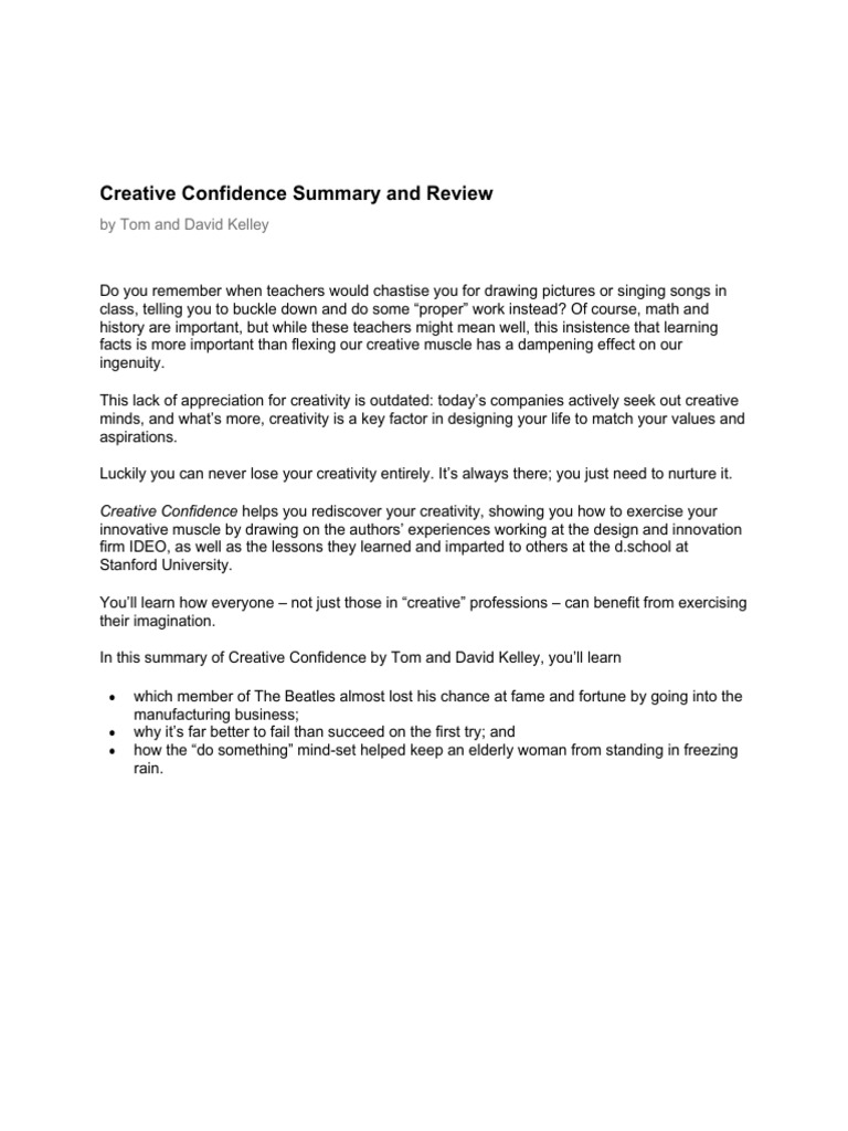 Creative Confidence Summary | PDF | Creativity | Thought