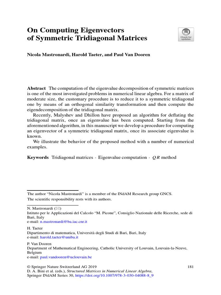 Eigenvector Computation for Tridiagonal Matrices | PDF | Eigenvalues ...