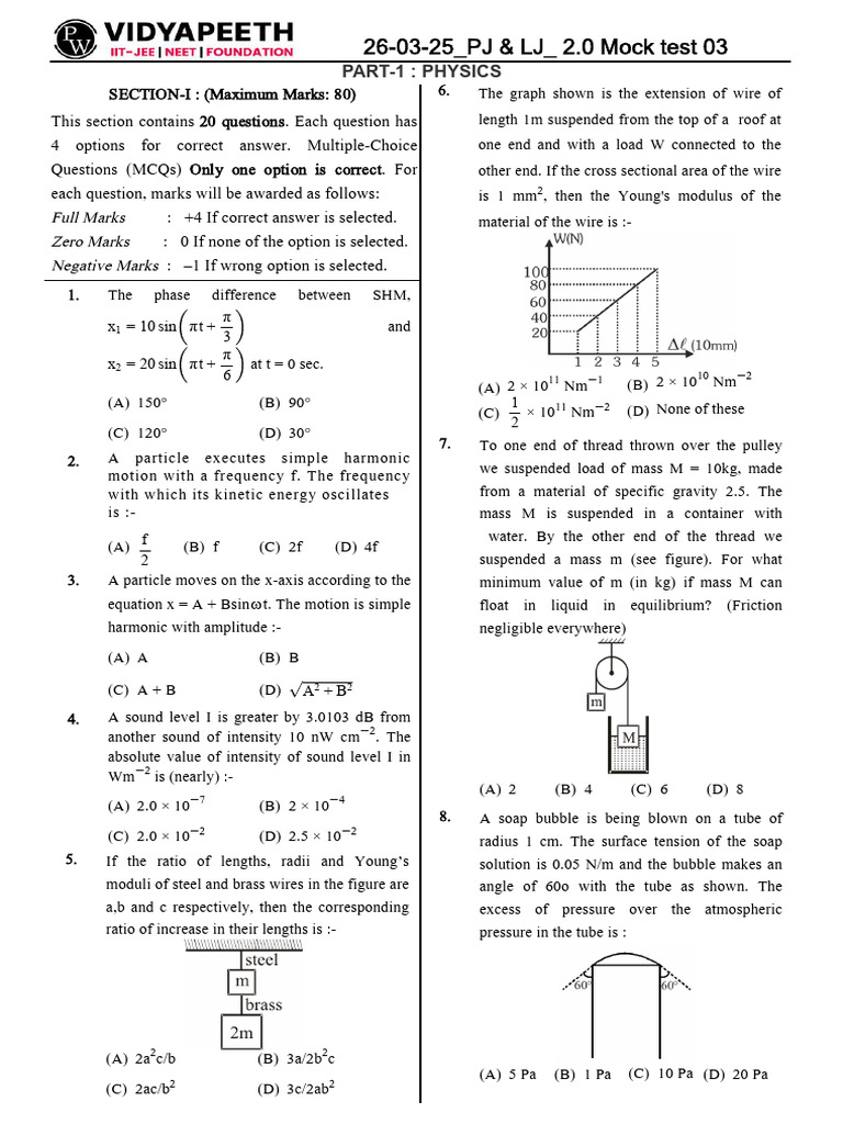 Physics MCQs Mock Test Part 1 | PDF | Acceleration | Magnetic Field