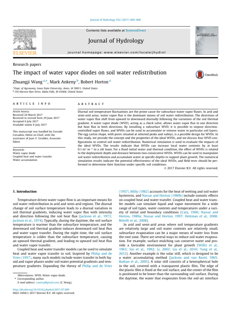 2017 The Impact of Water Vapor Diodes On Soil Water Redistribution ...