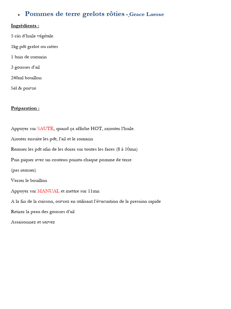 Pommes de terre grelots rôties faciles | PDF