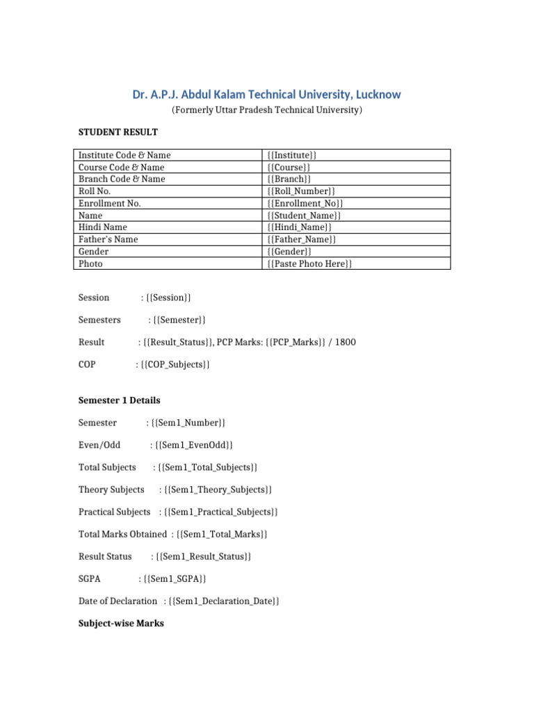 AKTU Student Result Format Guide | PDF