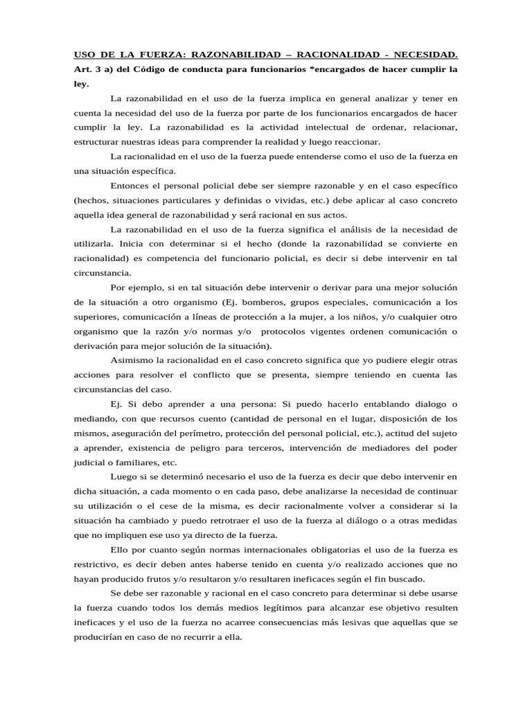 Uso Razonable y Proporcional de la Fuerza | PDF | Racionalidad | Policía
