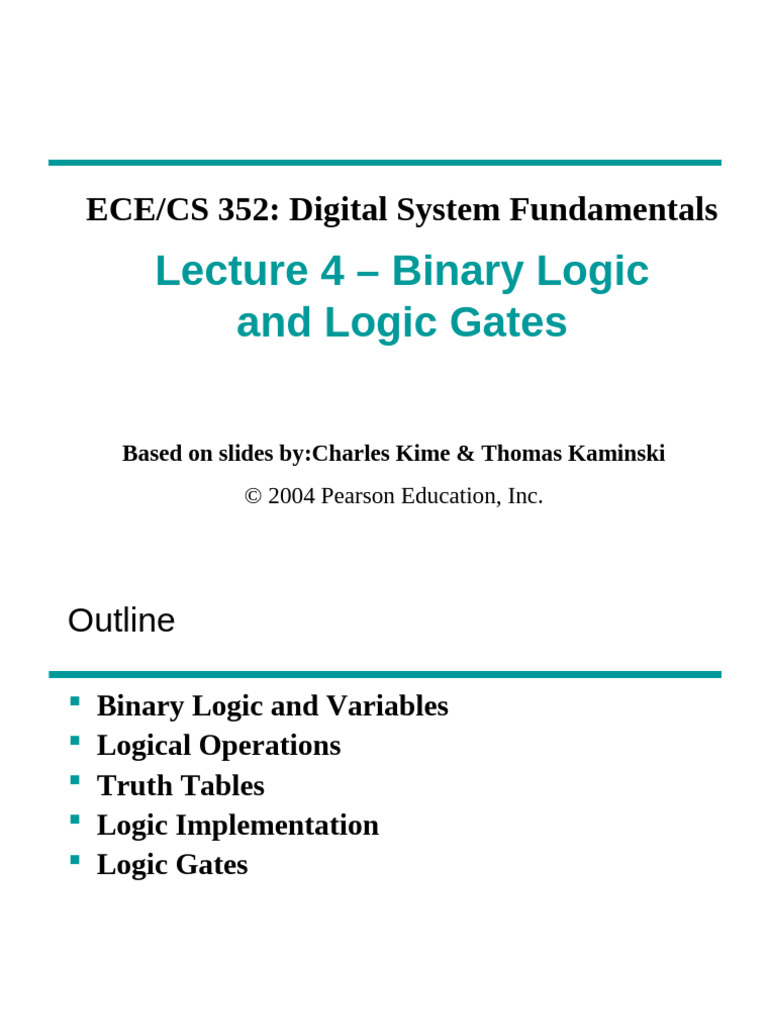 Lec04 Binary Logic and Logic Gates | PDF | Logic Gate | Boolean Algebra