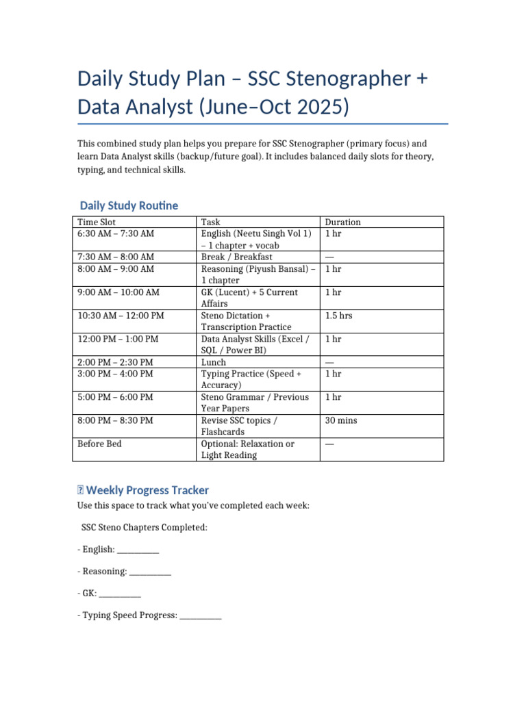 SSC Stenographer & Data Analyst Study Plan | PDF