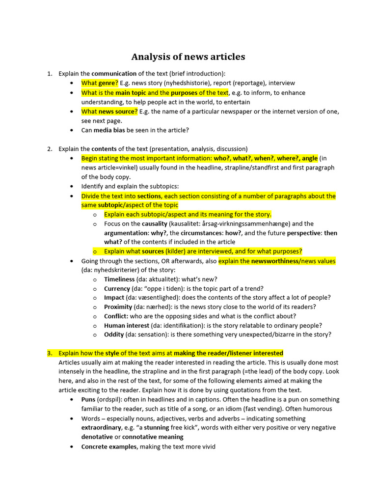 News Article Analysis Guide | PDF | News | Word