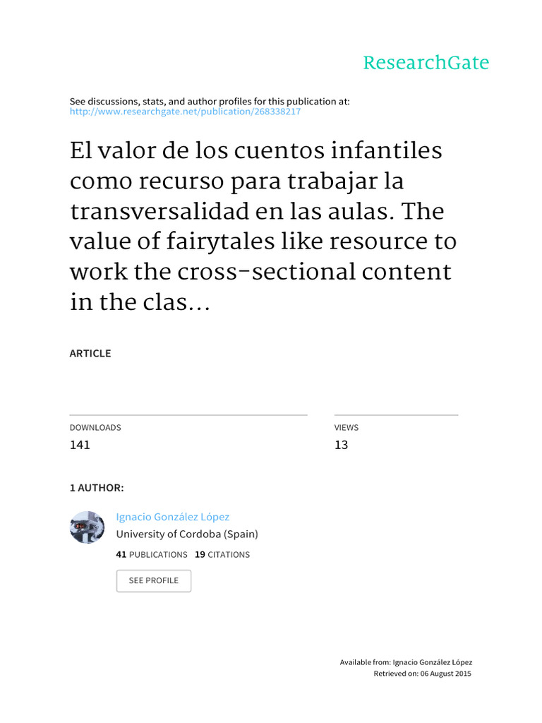 El Valor de Los Cuentos Infantiles Como Recurso para Trabajar ...