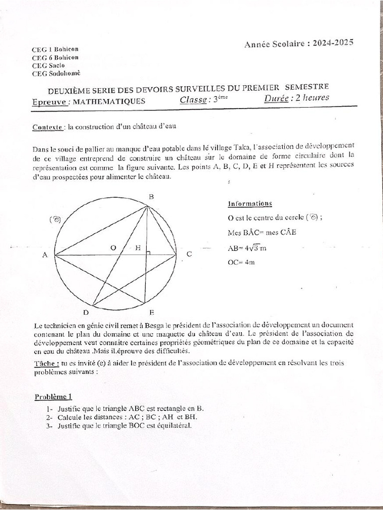 (13) D22 Maths 3è CEG 1 bhc 24-25 | PDF