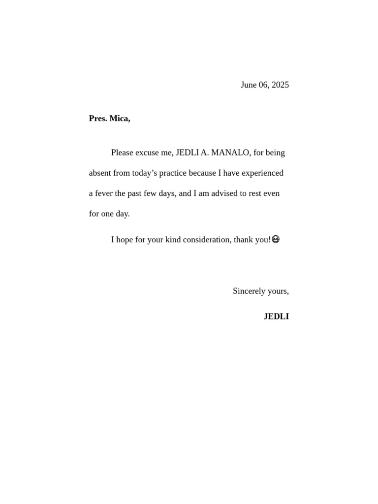 Excuse Letter (Practice) | PDF
