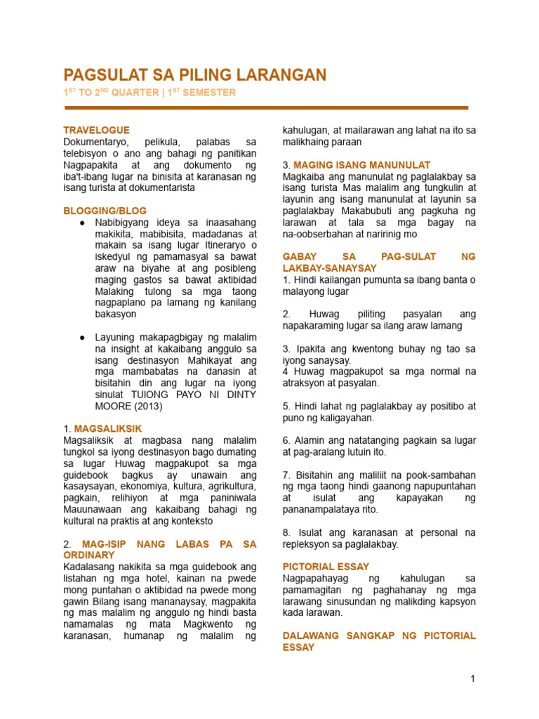 Pagsulat Sa Piling Larangan 1 | PDF