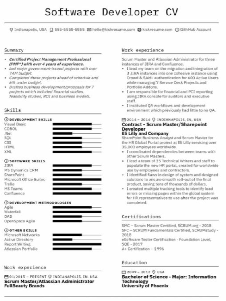 Software Engineer CV Example | PDF