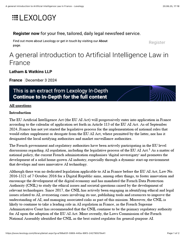A General Introduction To Artificial Intelligence Law in France ...