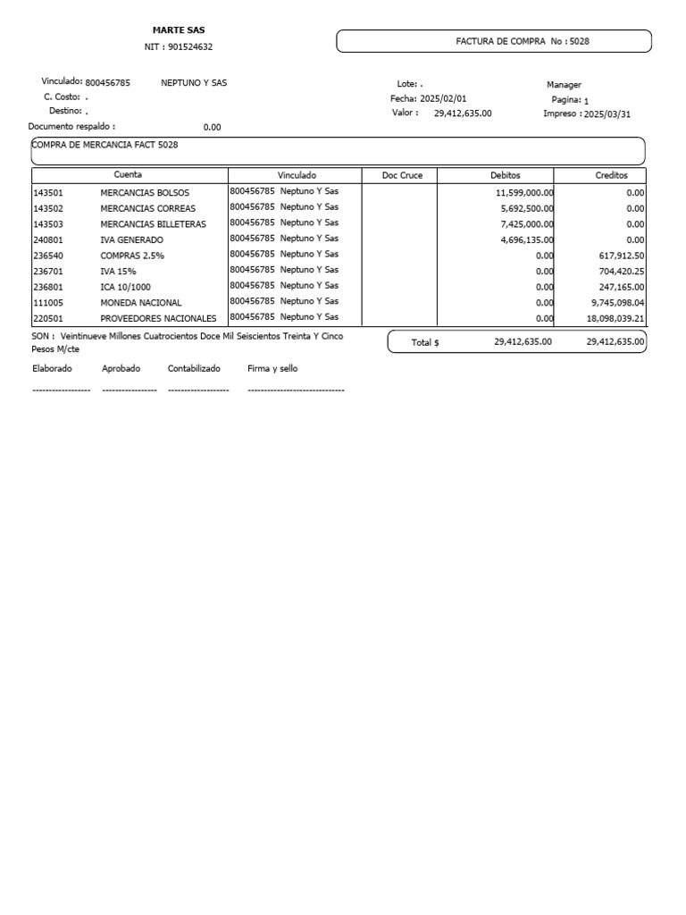 Factura de Compra Neptuno Y SAS 5028 | PDF