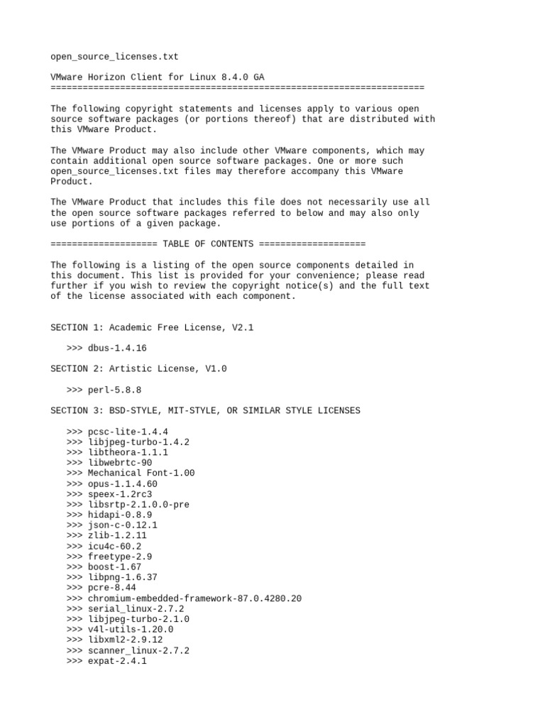 Vmware Horizon Open Source Licenses | PDF | Free Software | Gnu