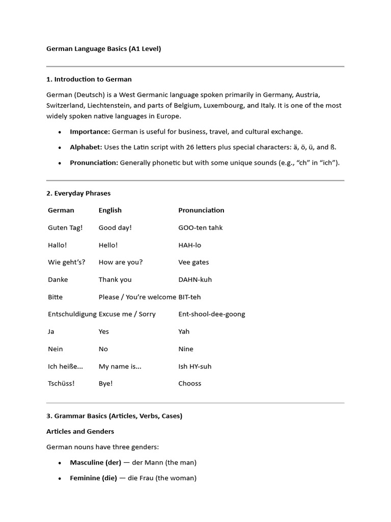 German Language Basics | PDF