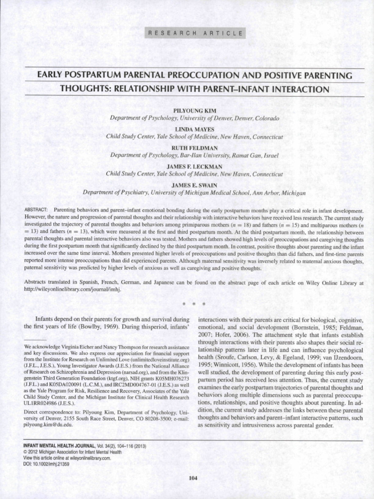 Early Postpartum Parental Preoccupation and Positive Parenting Thoughts ...