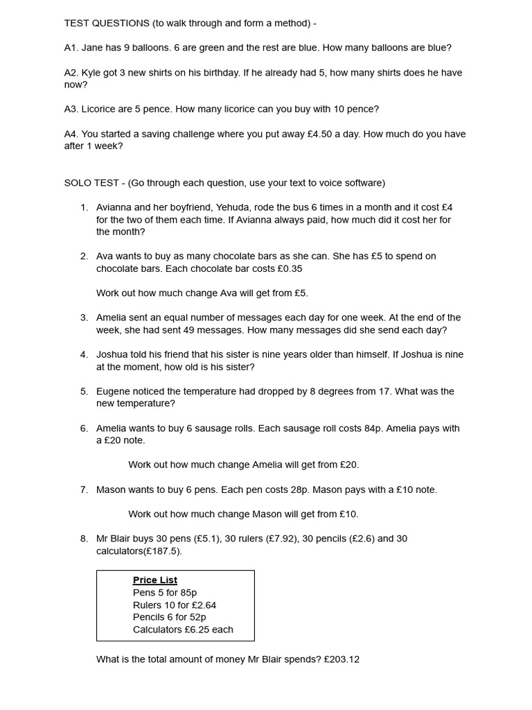 Math Word Problems for Practice | PDF