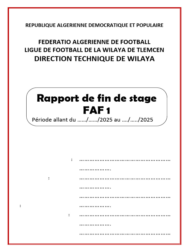 Rapport de Stage FAF 1 Football | PDF
