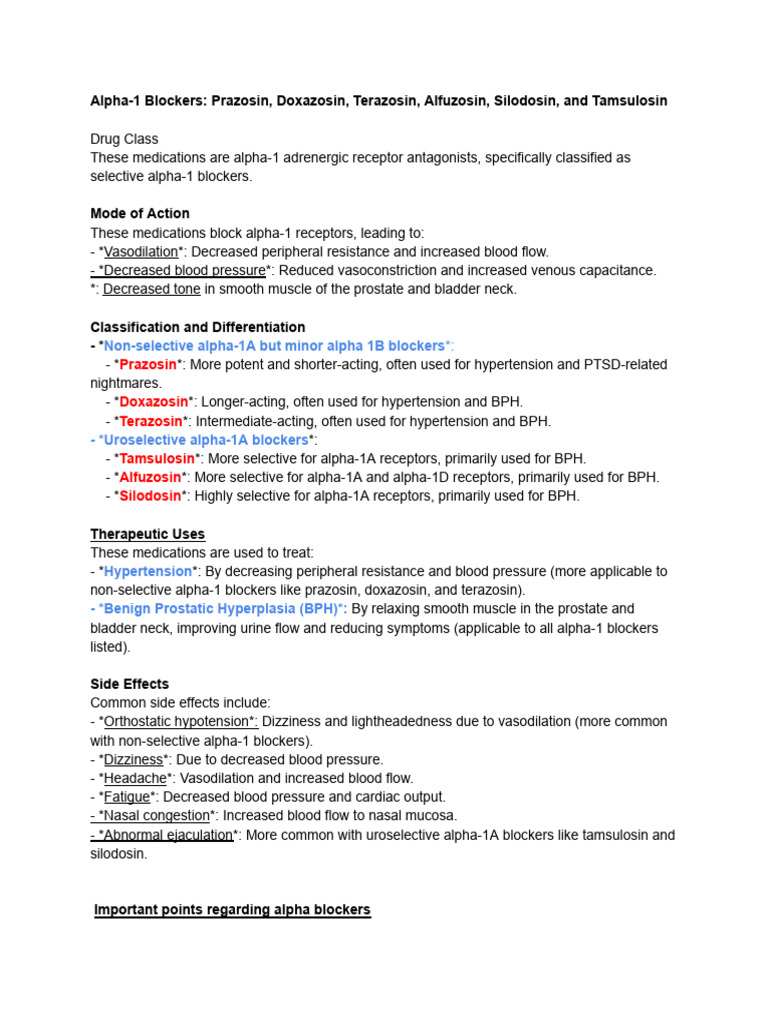 Alpha-1 Blockers - Prazosin, Doxazosin, Terazosin, Alfuzosin, Silodosin ...