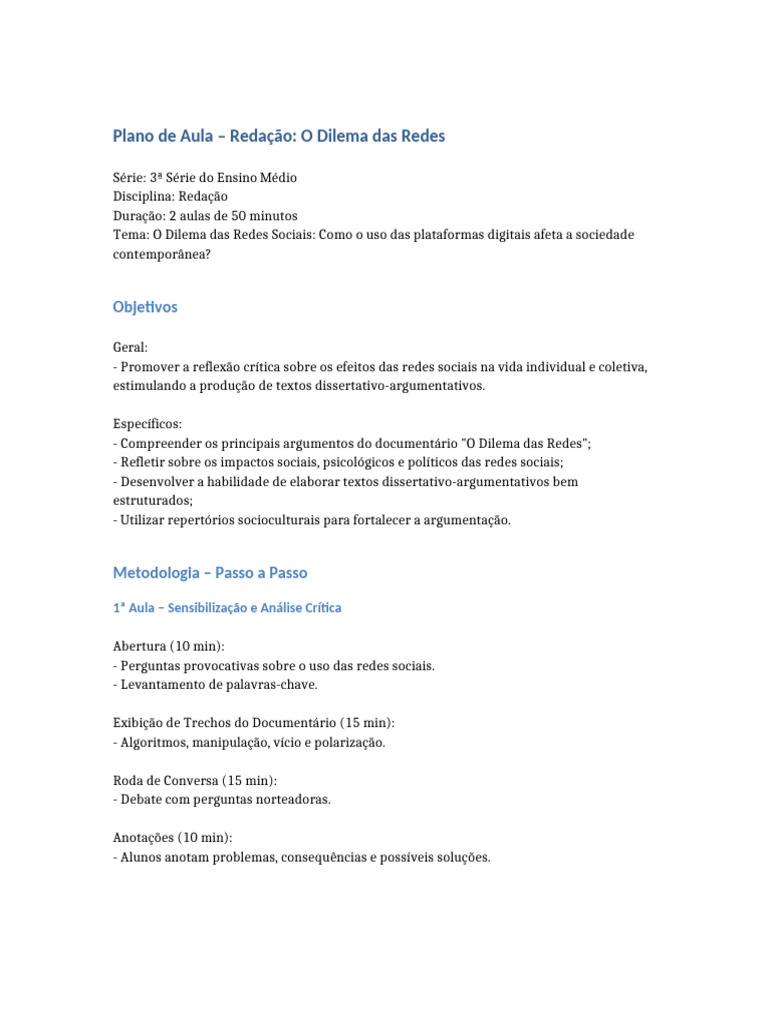 Redação: O Dilema das Redes Sociais | PDF