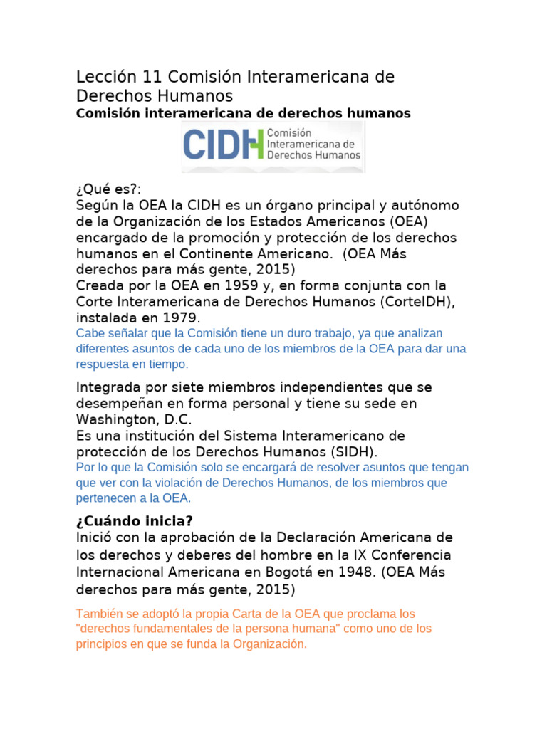 Lección 11 Comisión Interamericana de Derechos Humanos | PDF | Derechos ...