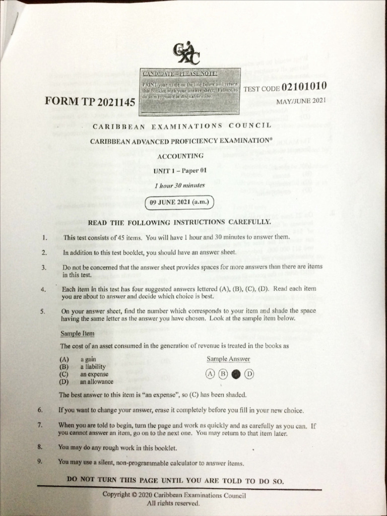 CAPE Accounting U1 P1 - 2021 | PDF