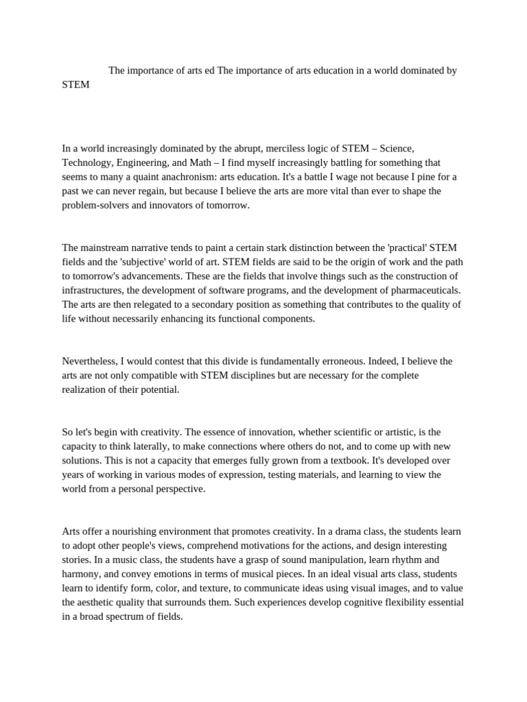 The Importance of Arts Ed The Importance of Arts Education I | PDF ...