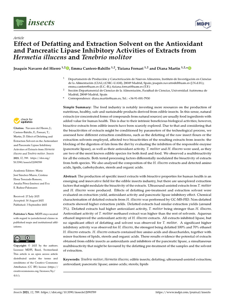 Insect Extracts: Antioxidant & Lipase Inhibition | PDF | Ethanol ...