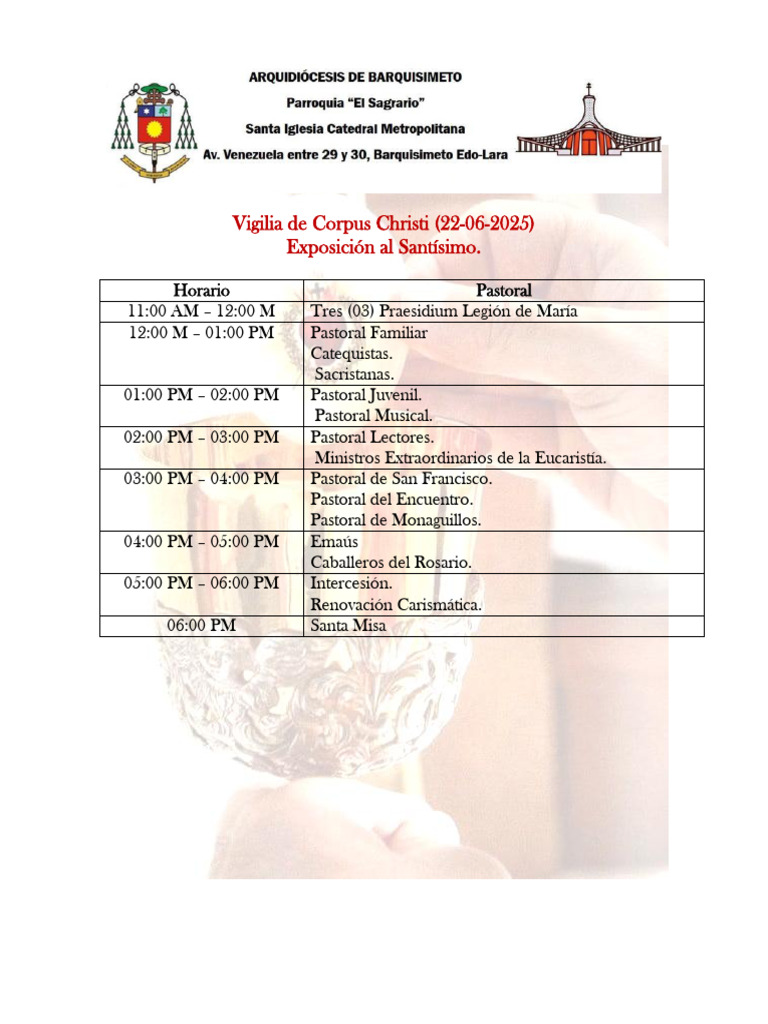 Vigilia de Corpus Christi 2025: Horarios | PDF
