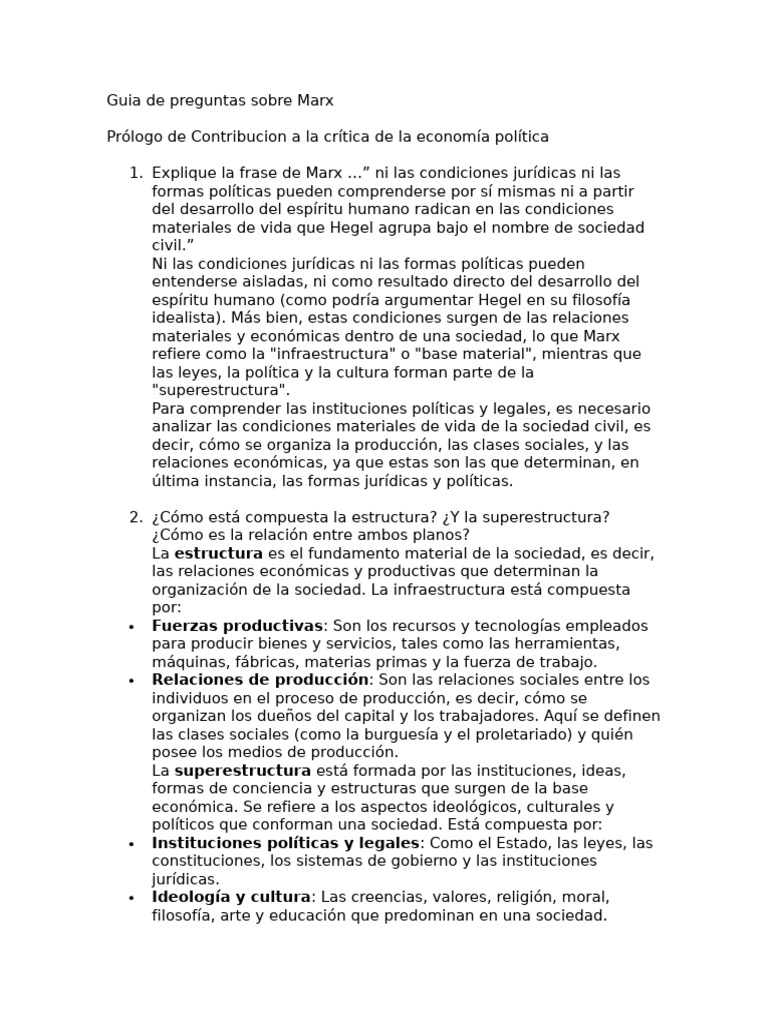 Preguntas Clave sobre Marx y su Teoría | PDF | Karl Marx | Estado ...